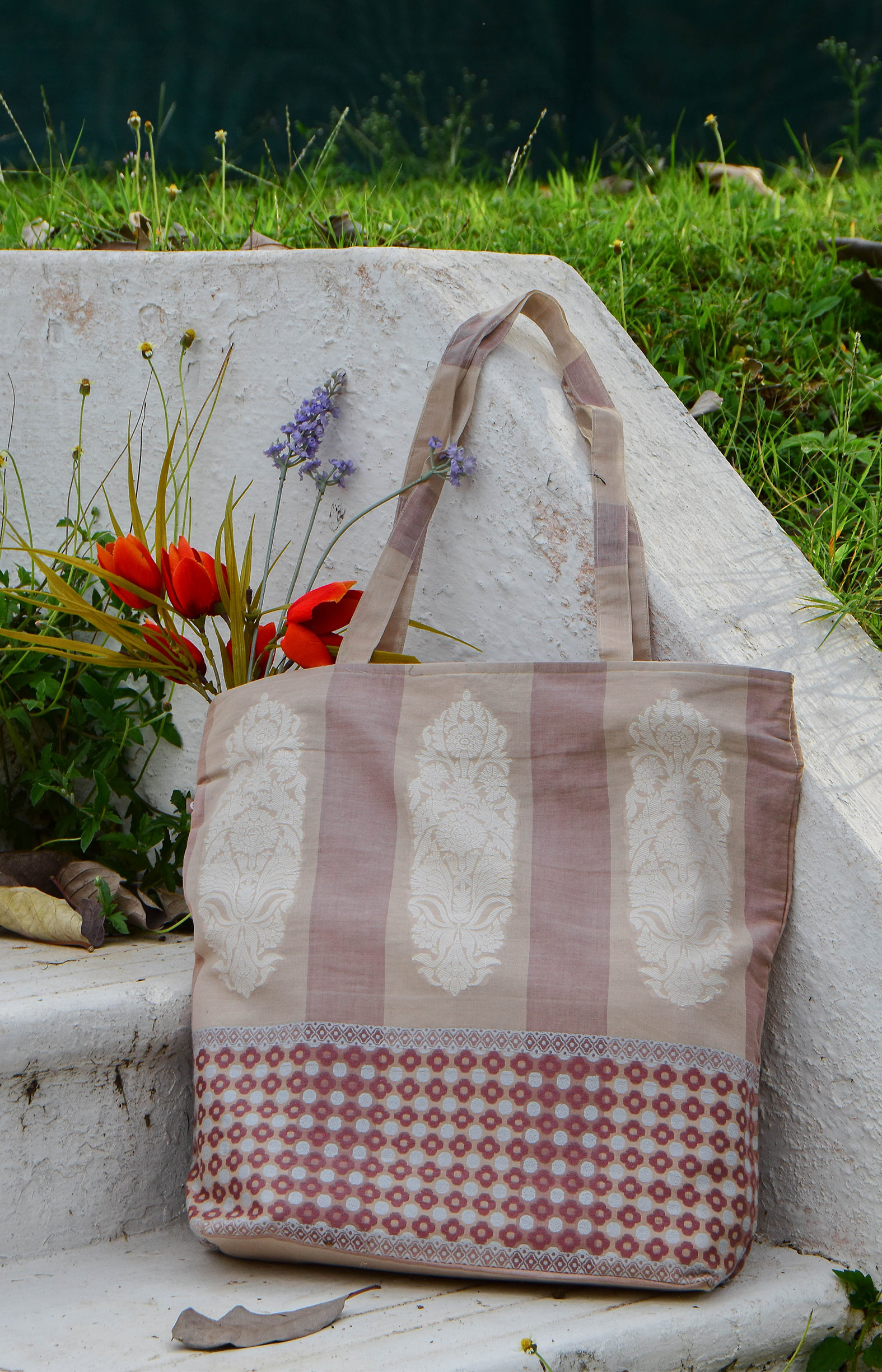 Beige Handwoven Organic Cotton Tote Bag  